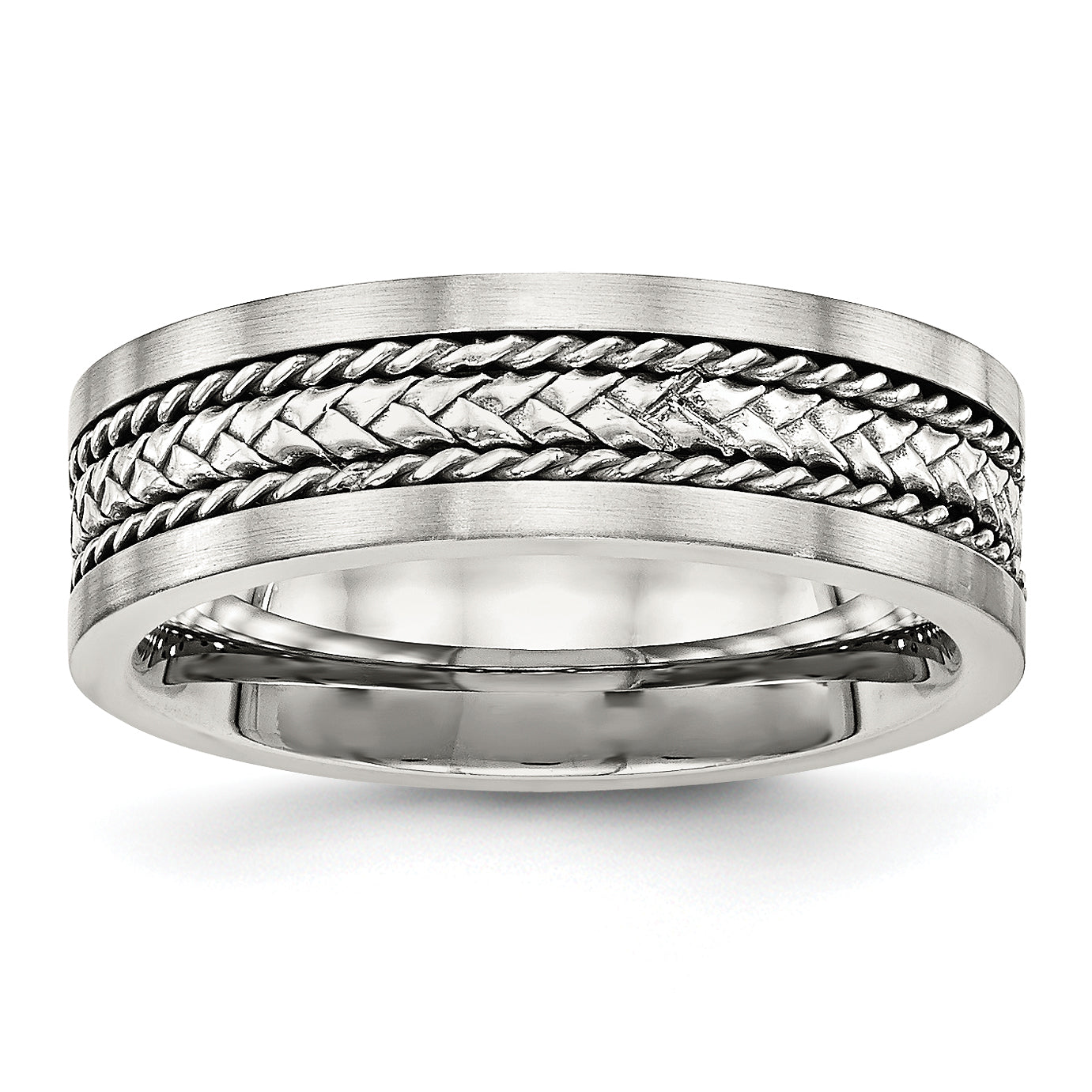 Stainless Steel WithSterling Silver Inlay Polished/Brushed Edge 7mm Band Main image
