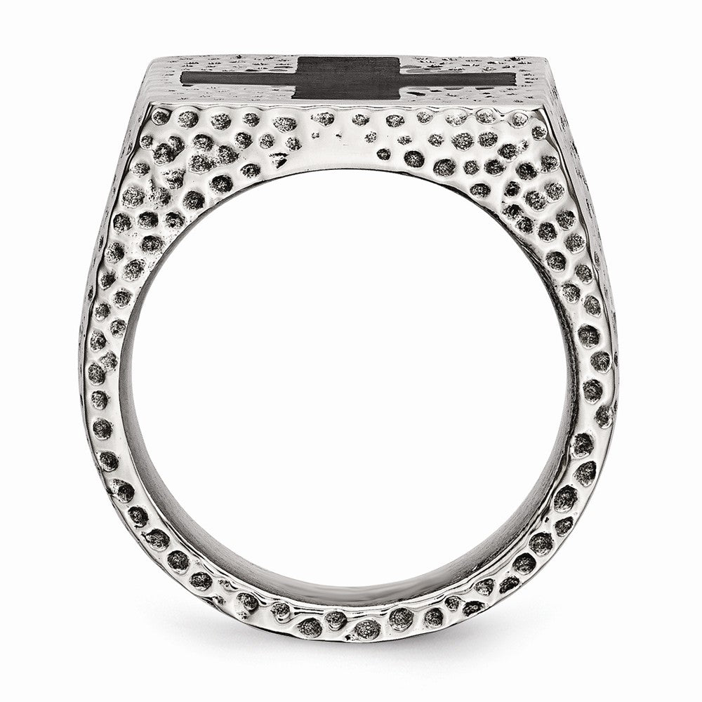 Stainless Steel Men's Ring with Polished Black Enamel Cross Design Secondary image