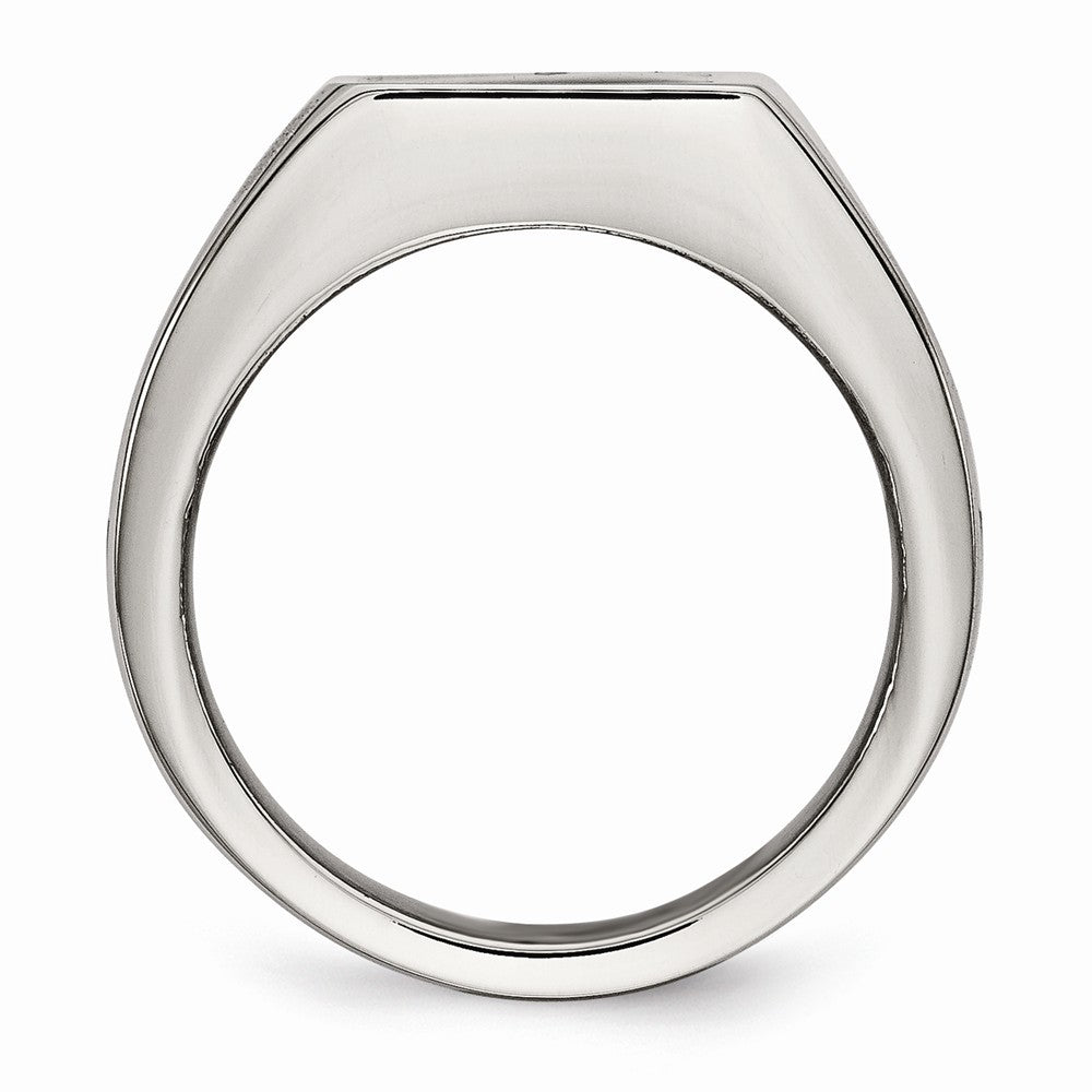 Sophia Jewelers Polished Stainless Steel Signet Ring with Carbon Fiber Inlay