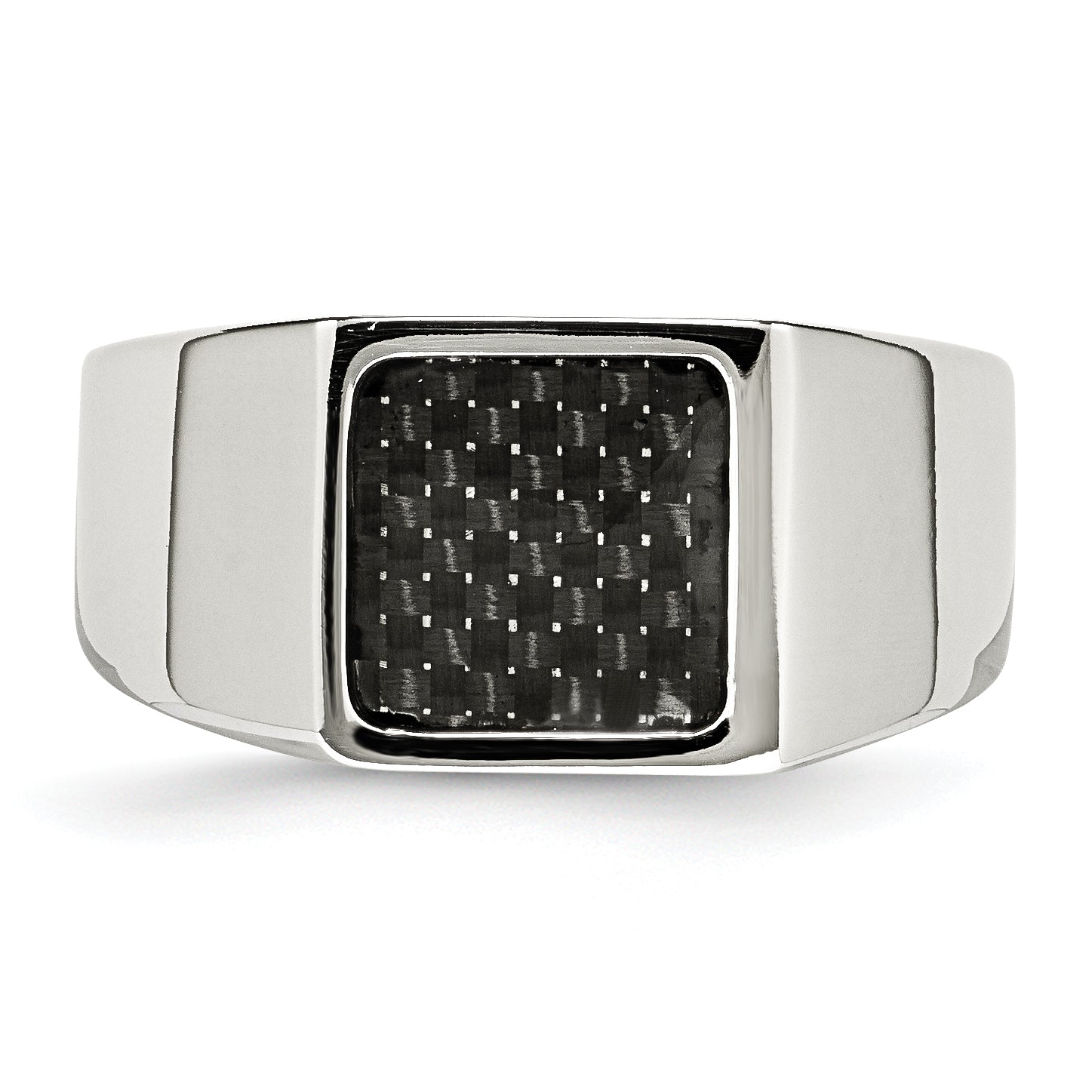 Stainless Steel Polished Carbon Fiber Inlay Signet Ring