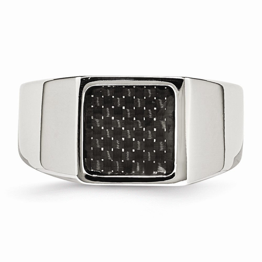 Sophia Jewelers Polished Stainless Steel Signet Ring with Carbon Fiber Inlay