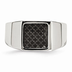Stainless Steel Polished Signet Carbon Fiber Inlay Ring