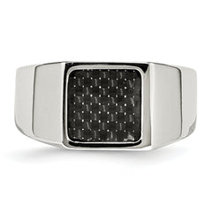 Stainless Steel Polished Carbon Fiber Inlay Signet Ring