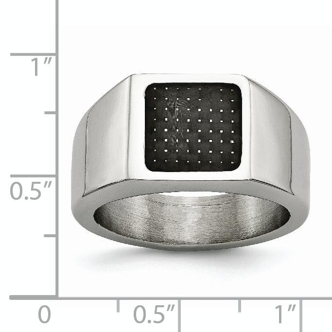 Stainless Steel Polished Carbon Fiber Inlay Signet Ring