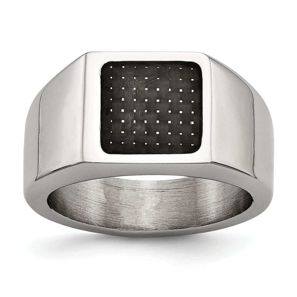 Stainless Steel Polished Carbon Fiber Inlay Signet Ring