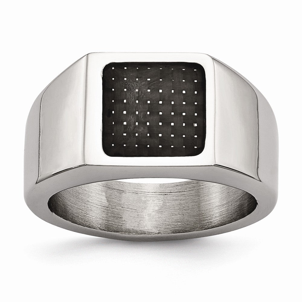 Sophia Jewelers Polished Stainless Steel Signet Ring with Carbon Fiber Inlay Main image