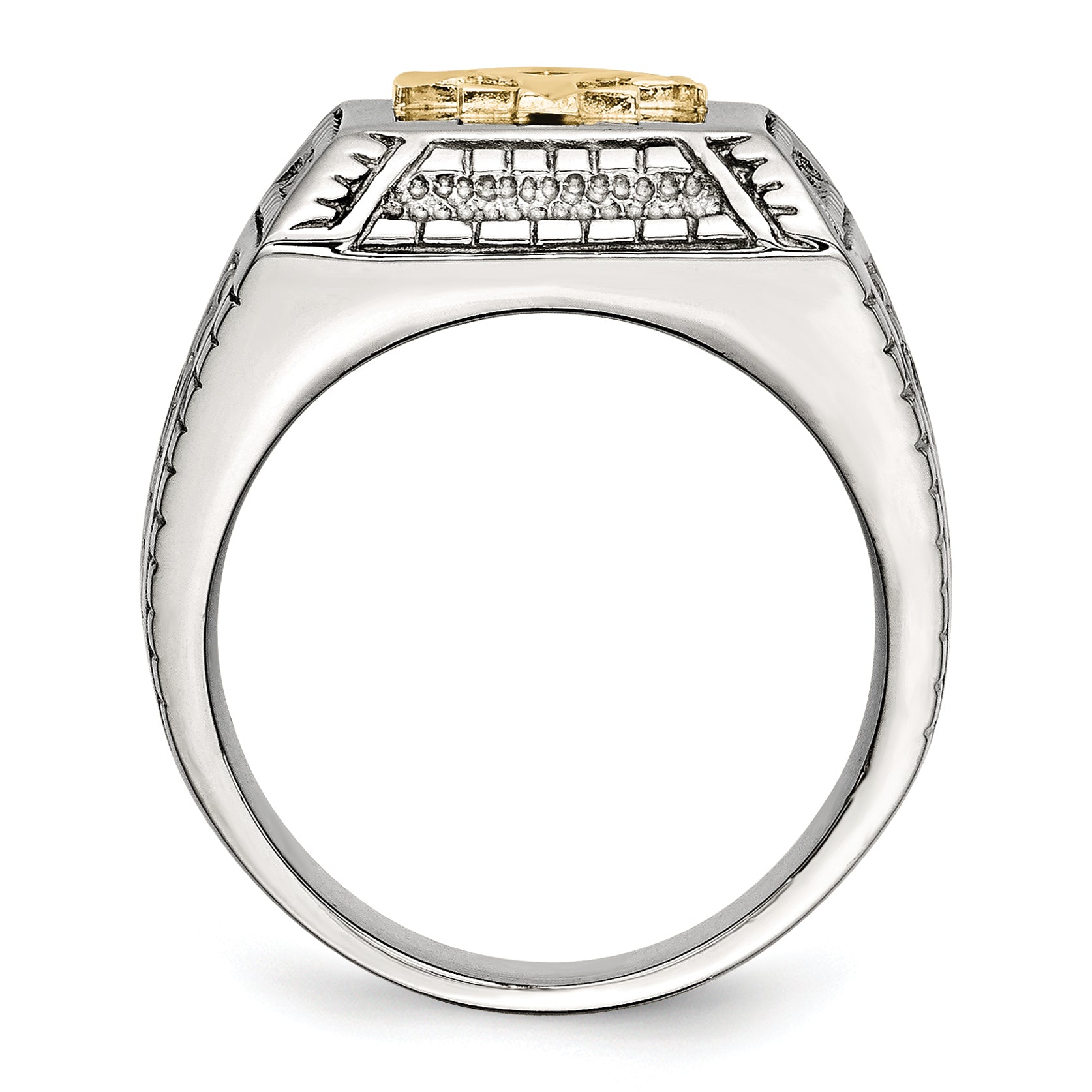 Stainless Steel Polished WithSterling Silver Yellow IP-plated Anchor Ring Secondary image