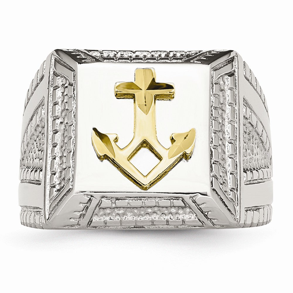 Sophia Jewelers Polished Gold Tone Stainless Steel Anchor Ring