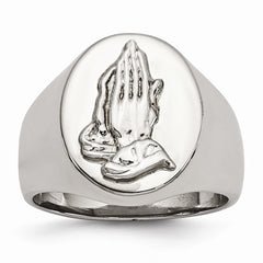 Stainless Steel Polished w/ Sterling Silver Praying Hands Ring