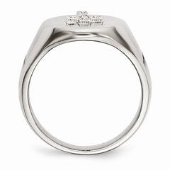 Stainless Steel Polished Cross CZ Signet Ring