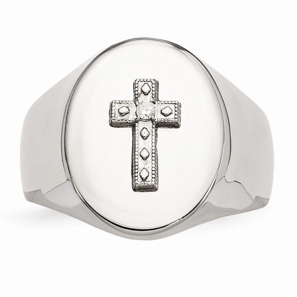 Sophia Jewelers Stainless Steel Polished Cross CZ Signet Ring for Men - 9