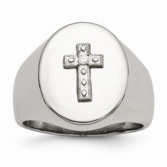Sophia Jewelers Stainless Steel Polished Cross CZ Signet Ring for Men - 9