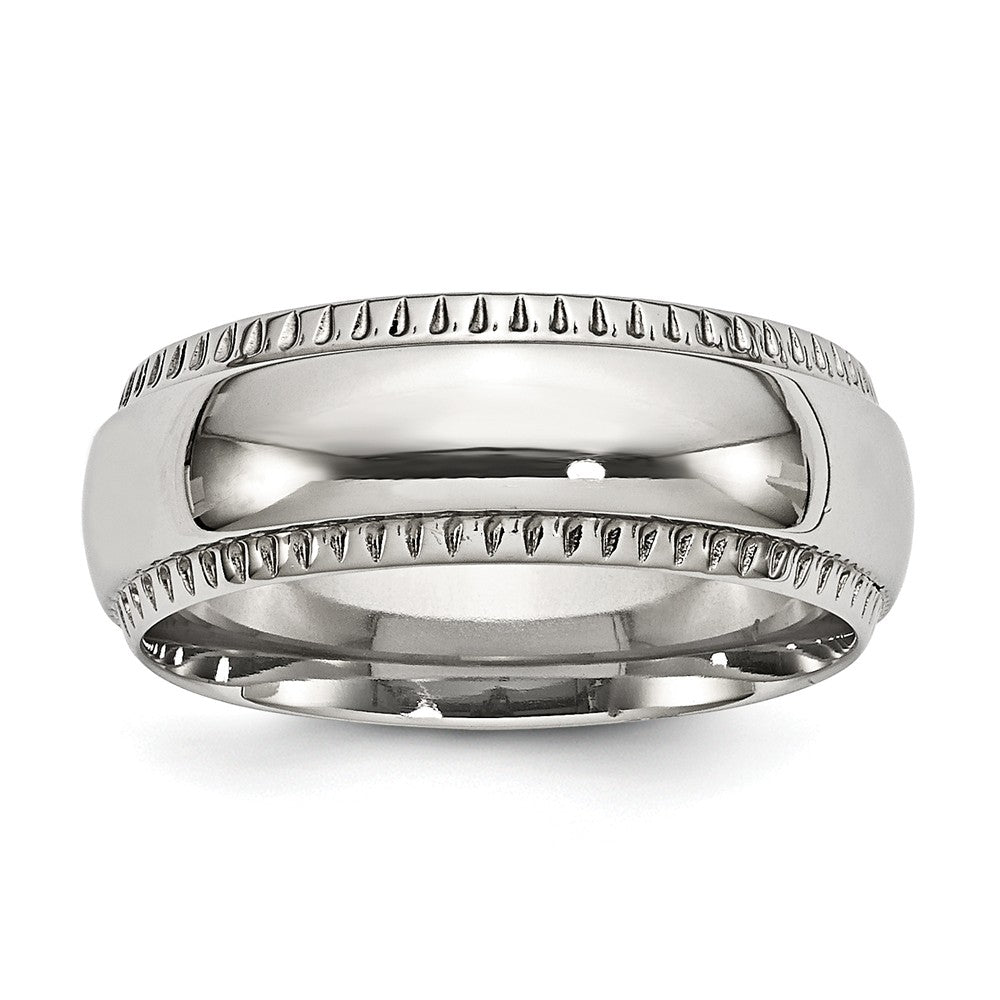 Sophia Jewelers Stainless Steel Wedding Band with Polished Textured Edge - 8 - 8