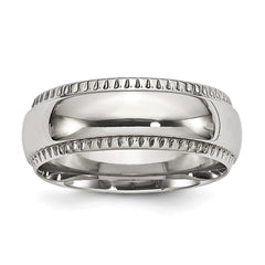 Sophia Jewelers Stainless Steel Wedding Band with Polished Textured Edge - 8 - 8