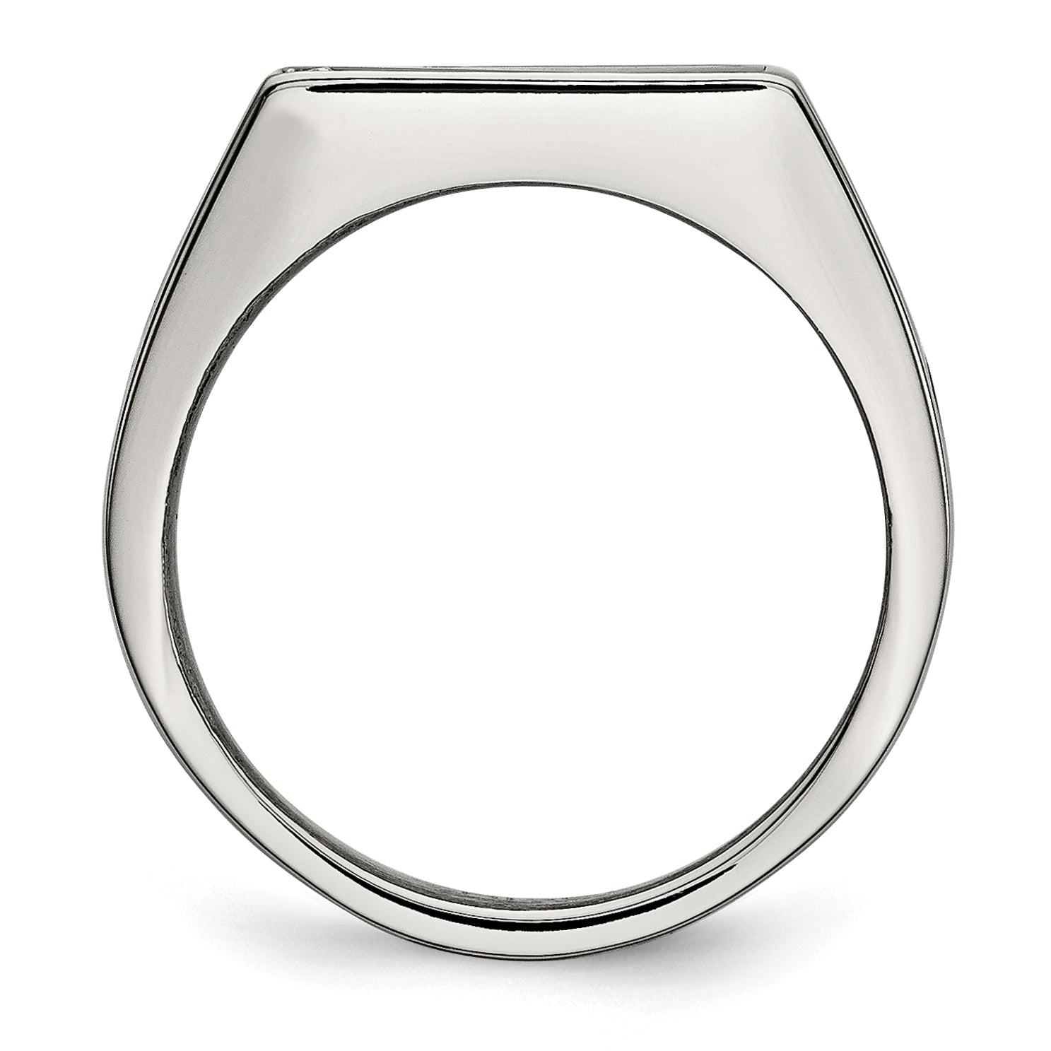 Stainless Steel Polished Black Enameled CZ Signet Ring