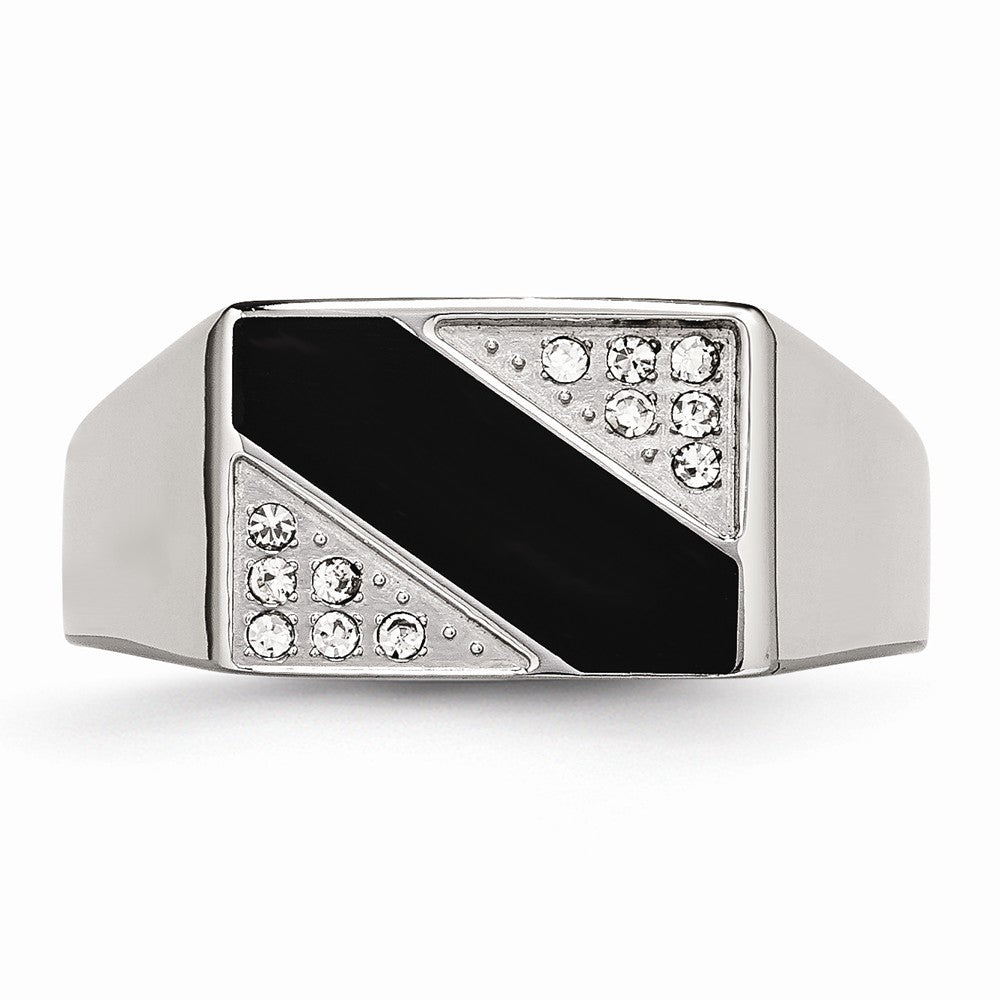 Sophia Jewelers Polished Black Enamel CZ Stainless Steel Signet Ring