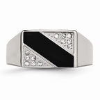 Sophia Jewelers Polished Black Enamel CZ Stainless Steel Signet Ring