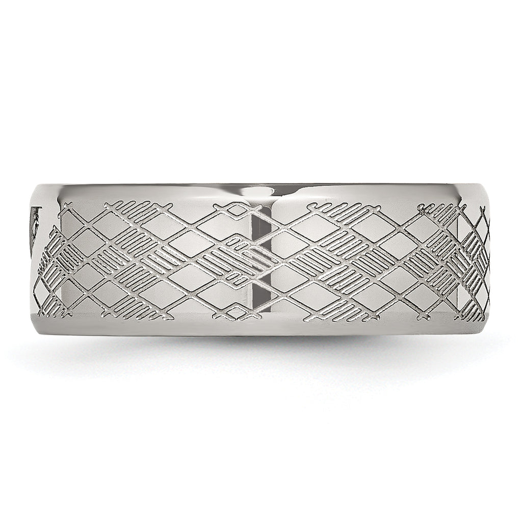 Polished & Textured CZ Wedding Band in Stainless Steel, 8mm