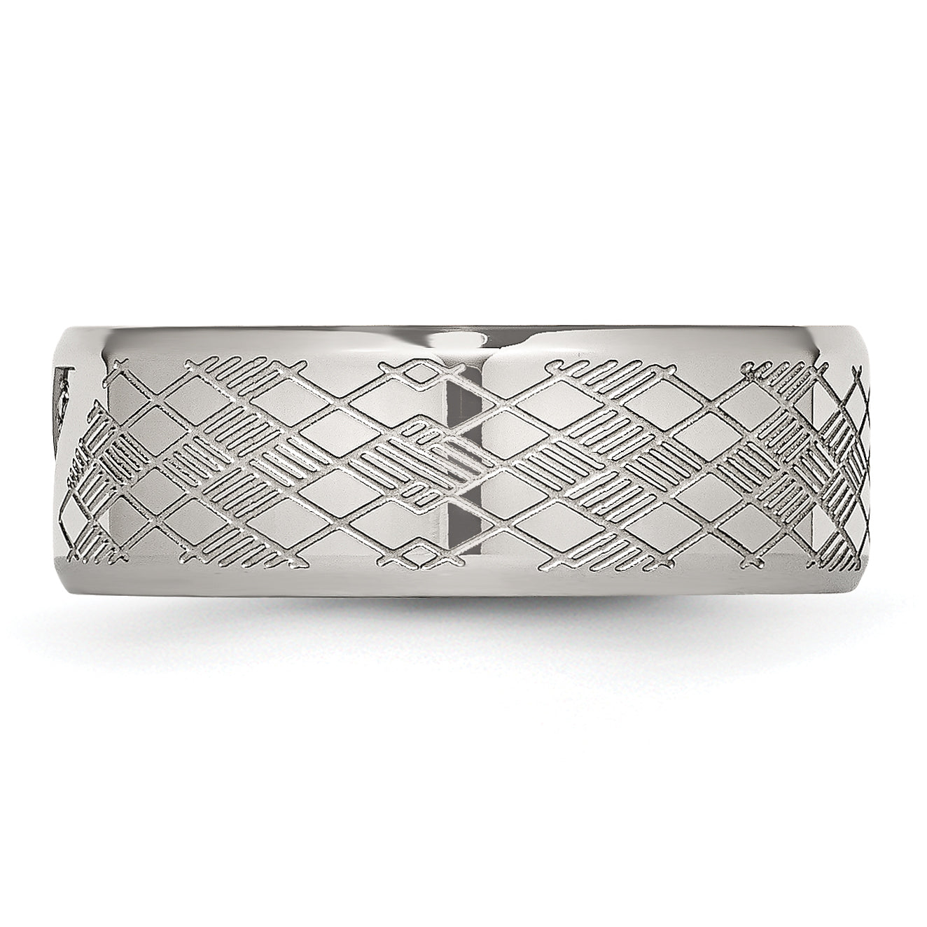 Polished & Textured CZ Wedding Band in Stainless Steel, 8mm