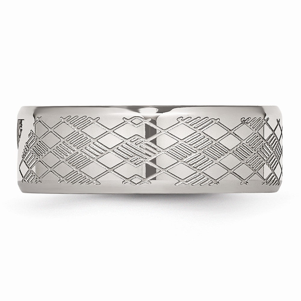 Polished & Textured CZ Wedding Band in Stainless Steel, 8mm