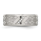 Polished & Textured CZ Wedding Band in Stainless Steel, 8mm