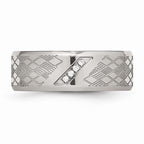 Polished & Textured CZ Wedding Band in Stainless Steel, 8mm