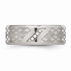 Sophia Jewelers Stainless Steel Wedding Band with Polished CZ Elegance