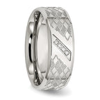 Polished & Textured CZ Wedding Band in Stainless Steel, 8mm