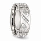 Polished & Textured CZ Wedding Band in Stainless Steel, 8mm