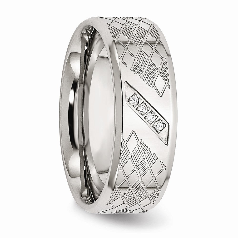 Polished & Textured CZ Wedding Band in Stainless Steel, 8mm
