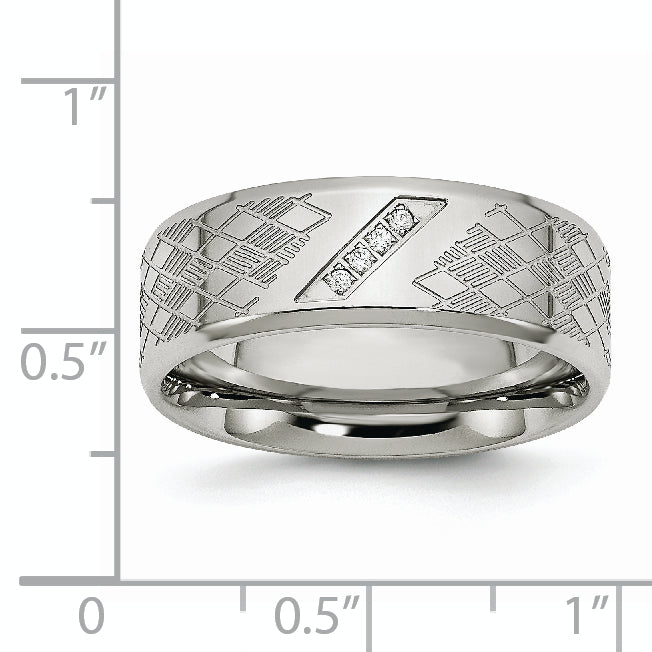 Stainless Steel Polished and Textured WithCZ 8mm Band