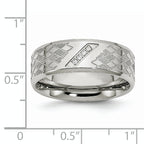 Polished & Textured CZ Wedding Band in Stainless Steel, 8mm