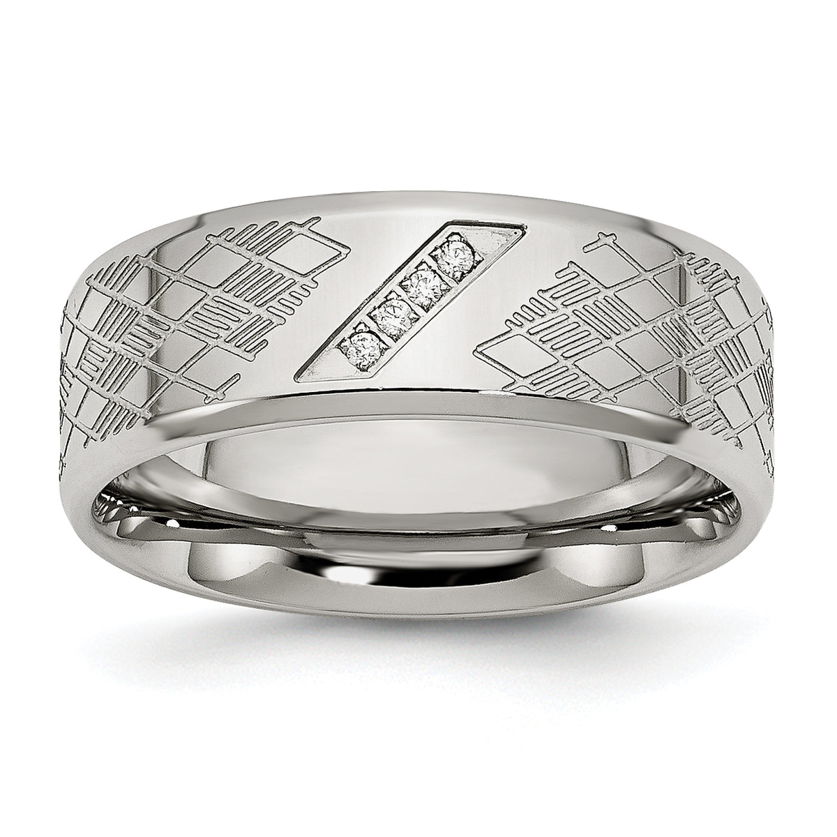 Stainless Steel Polished and Textured WithCZ 8mm Band