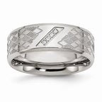 Polished & Textured CZ Wedding Band in Stainless Steel, 8mm