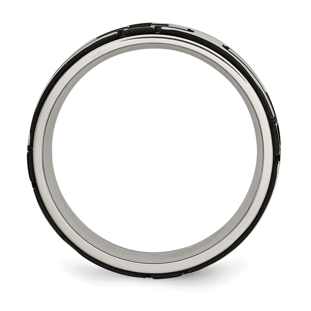 Black Cross CZ Wedding Band in Stainless Steel, 8mm