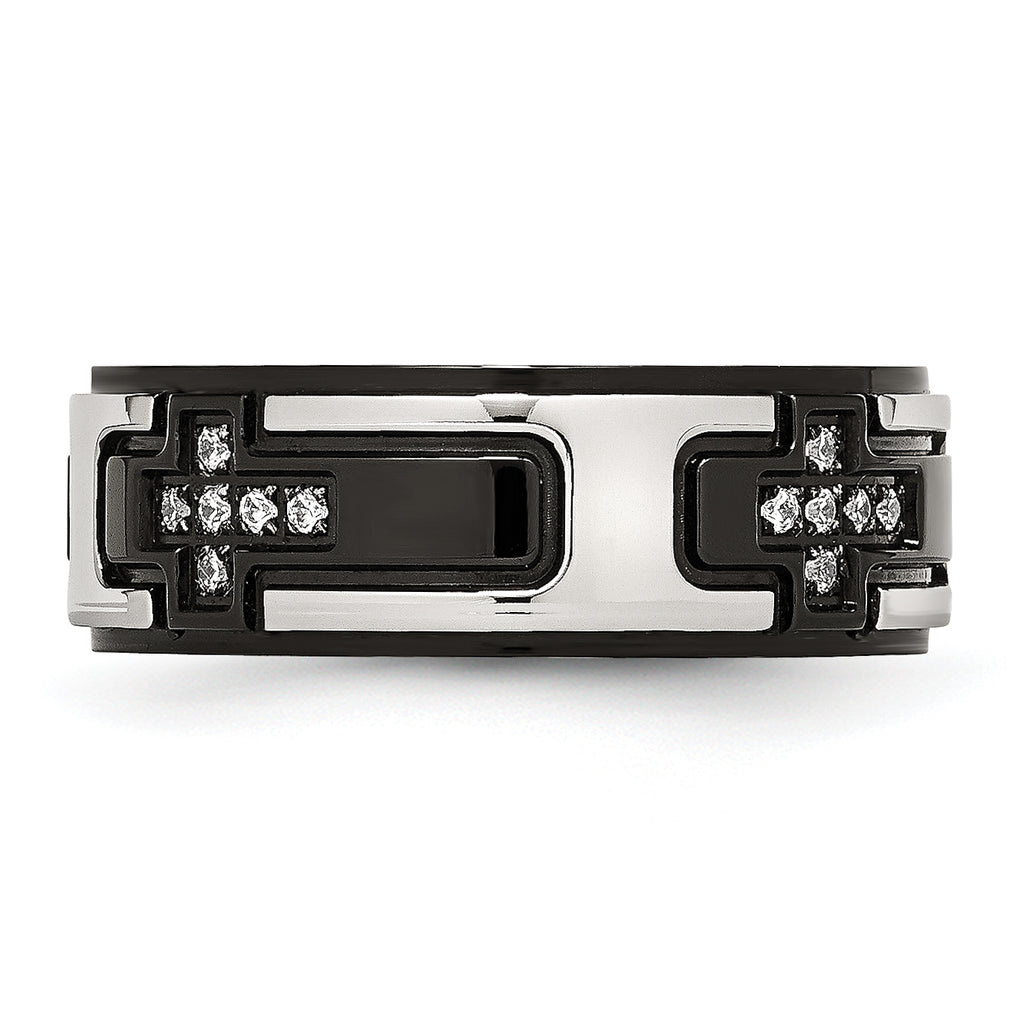 Black Cross CZ Wedding Band in Stainless Steel, 8mm