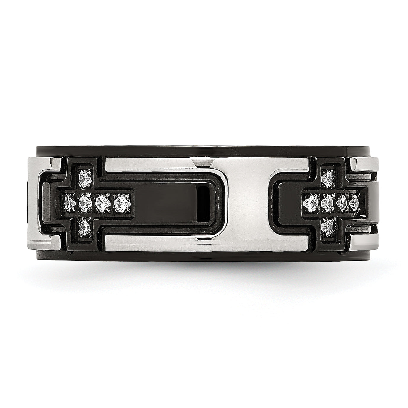 Black Cross CZ Wedding Band in Stainless Steel, 8mm