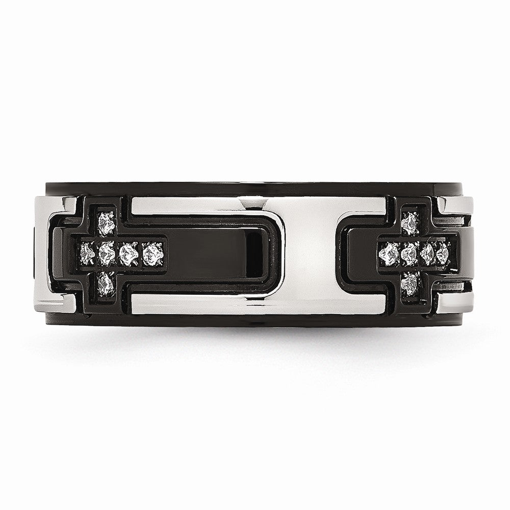 Black IP Cross CZ Wedding Band in Stainless Steel, 8mm