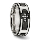 Black Cross CZ Wedding Band in Stainless Steel, 8mm