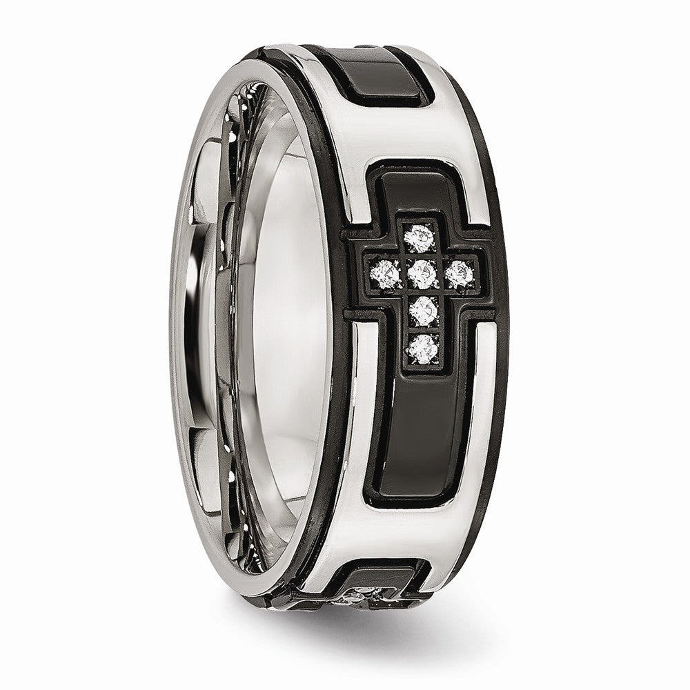 Stainless Steel Black IP Wedding Band with CZ Cross Polished Finish