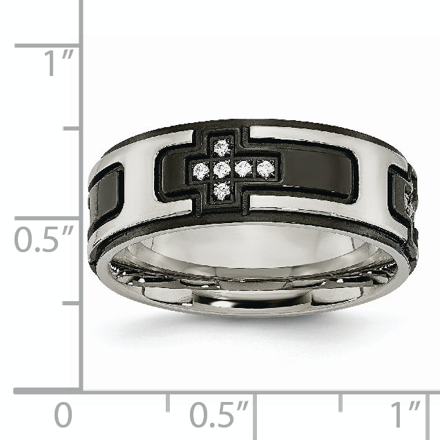 Black Cross CZ Wedding Band in Stainless Steel, 8mm