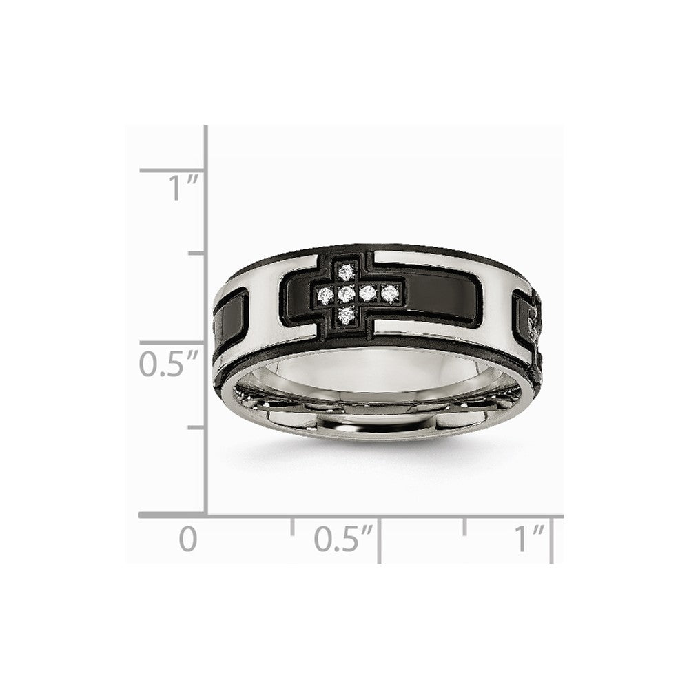 Stainless Steel Polished Black IP-plated with CZ Cross Band