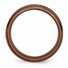 Sophia Jewelers Stainless Steel Wedding Band with Brown Ridged Edge Engravable