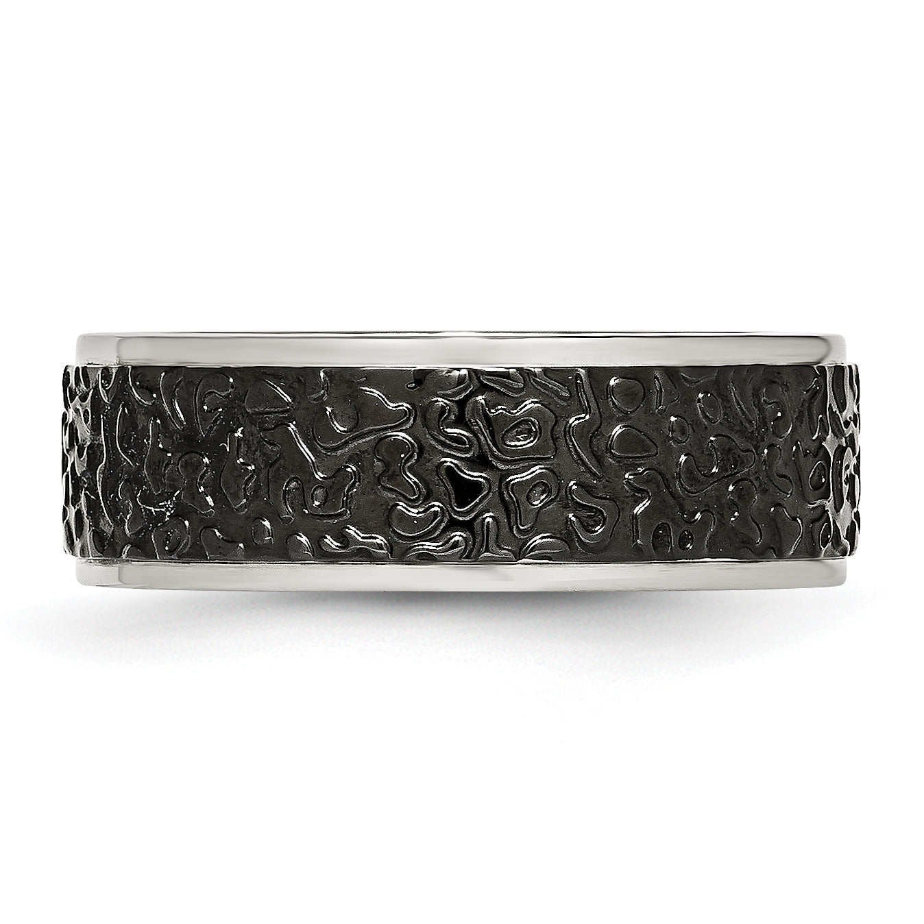 Stainless Steel Polished and Textured Black IP-plated 8mm Band