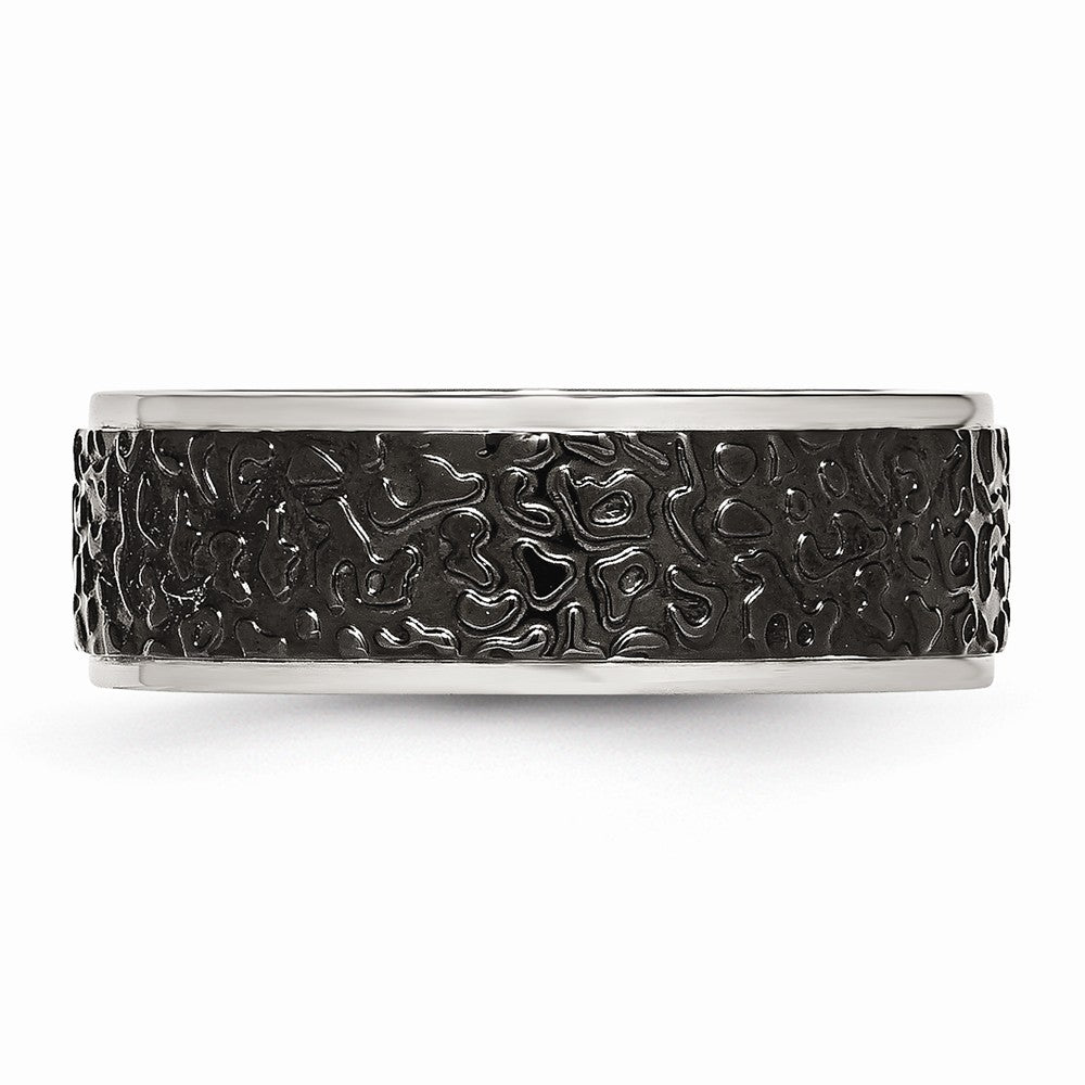 Stainless Steel Wedding Band with Polished Black IP Plate Finish - 8 - 8