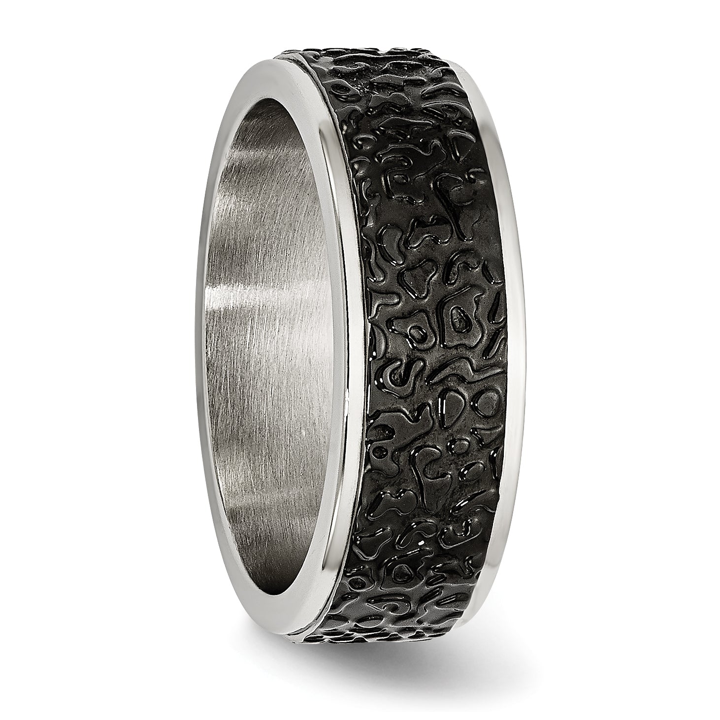 Stainless Steel Polished and Textured Black IP-plated 8mm Band