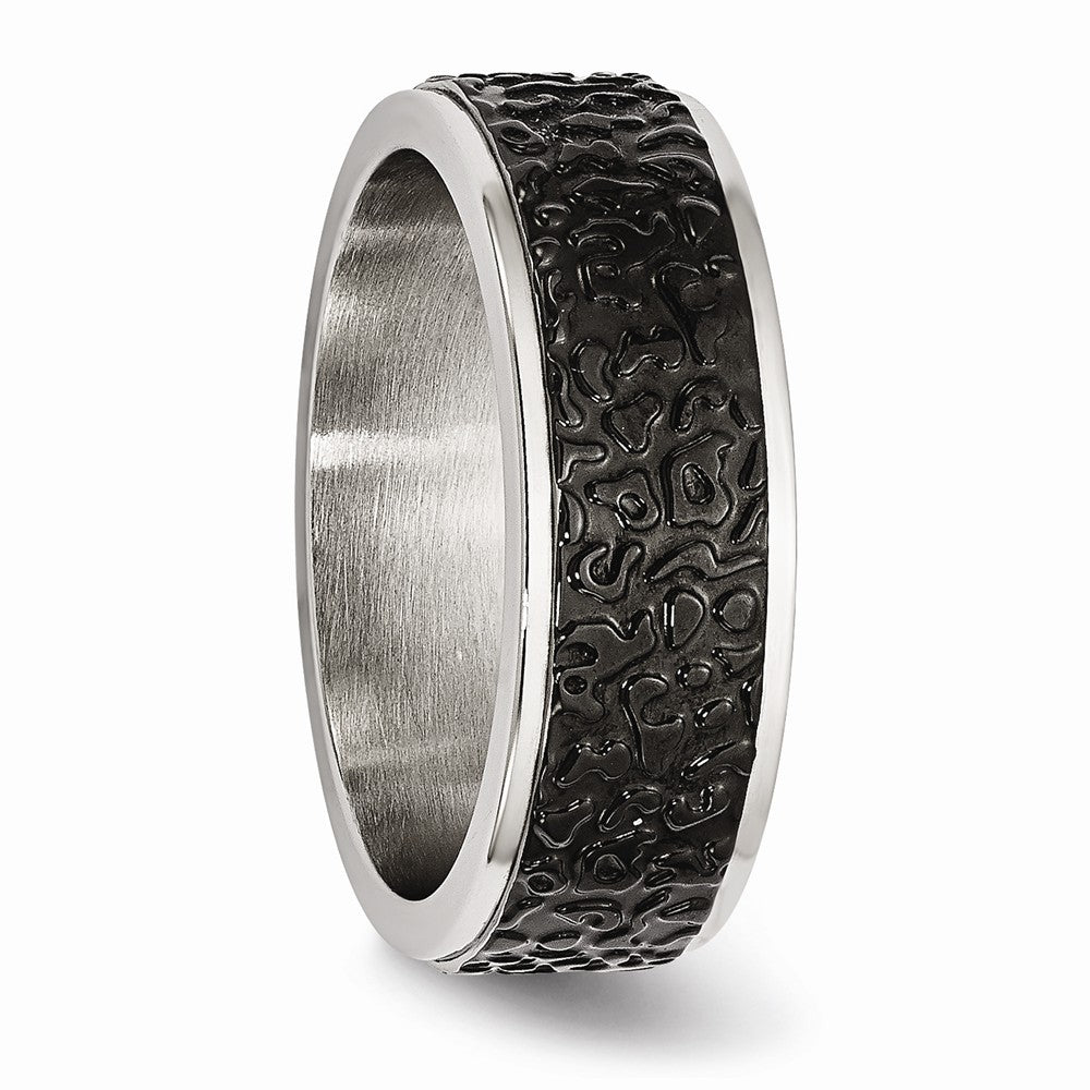 Stainless Steel Wedding Band with Polished Black IP Plate Finish - 8 - 8
