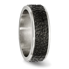 Stainless Steel Polished and Textured Black IP-plated 8mm Band