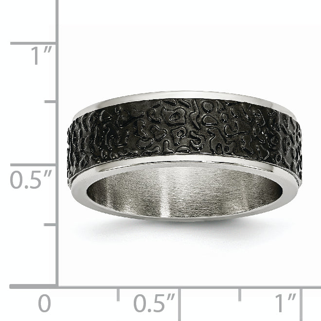 Stainless Steel Polished and Textured Black IP-plated 8mm Band