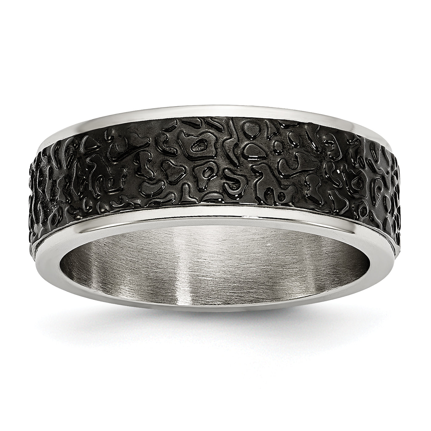 Stainless Steel Polished and Textured Black IP-plated 8mm Band Main image